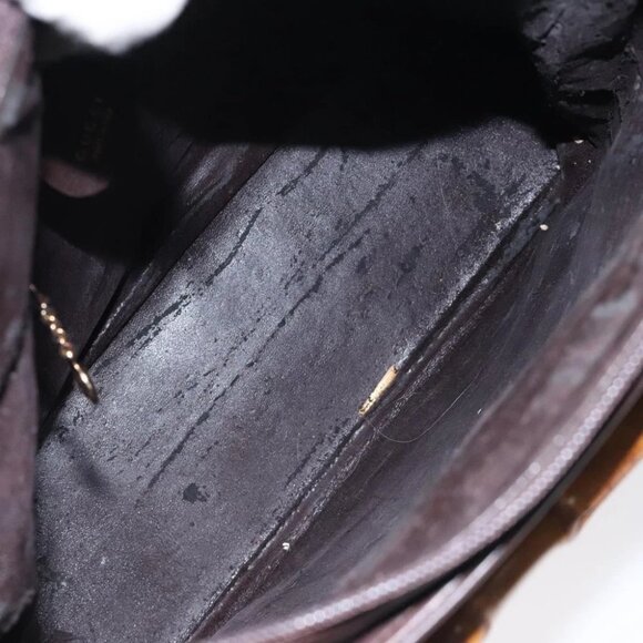 GUCCI Bamboo Hand Bag Leather 2way Dark Brown Gold - Picture 12 of 14